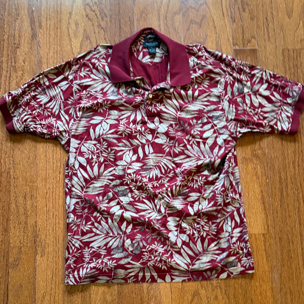 Van Heusen Burgundy Leaf Pattern Polo